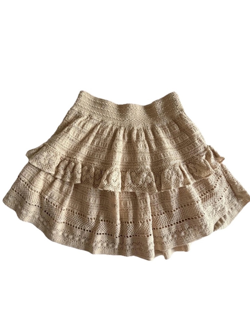 Aerie Skirt Womens XS Crochet Lace Ruffle Tiered Mini Lined Boho Cottagecore - Picture 2 of 8